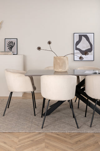 Venture Home Piazza Matbord - Svart / Grå Faner+Berit Stol - Svart / Beige Sammet_6