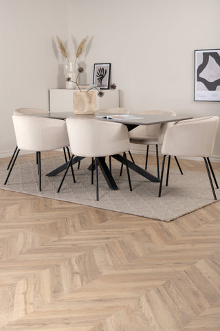 Venture Home Piazza Matbord - Svart / Grå Faner+Berit Stol - Svart / Beige Sammet_6