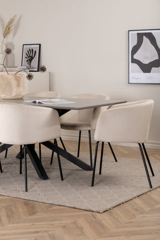 Venture Home Piazza Matbord - Svart / Grå Faner+Berit Stol - Svart / Beige Sammet_6