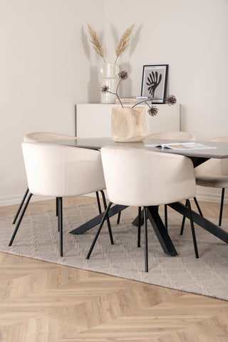 Venture Home Piazza Matbord - Svart / Grå Faner+Berit Stol - Svart / Beige Sammet_6