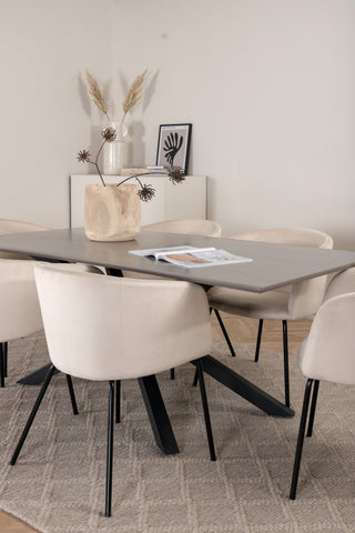 Venture Home Piazza Matbord - Svart / Grå Faner+Berit Stol - Svart / Beige Sammet_6