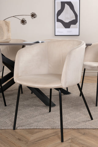 Venture Home Piazza Matbord - Svart / Grå Faner+Berit Stol - Svart / Beige Sammet_6