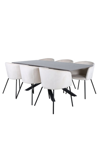 Venture Home Piazza Matbord - Svart / Grå Faner+Berit Stol - Svart / Beige Sammet_6