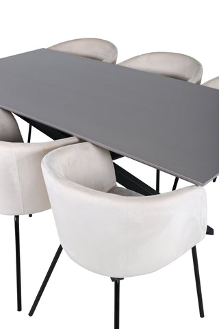 Venture Home Piazza Matbord - Svart / Grå Faner+Berit Stol - Svart / Beige Sammet_6