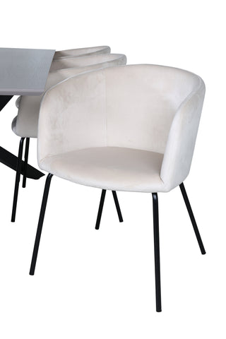 Venture Home Piazza Matbord - Svart / Grå Faner+Berit Stol - Svart / Beige Sammet_6