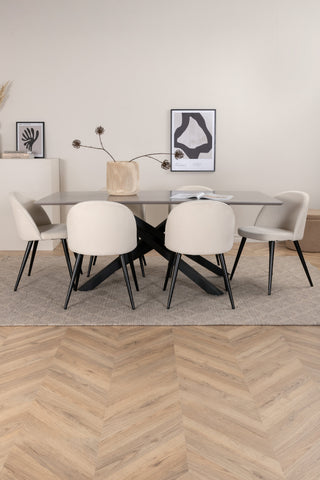 Venture Home Piazza Matbord - Svart / Grå Faner+ Matsalsstol i sammet Manchester - Beige / Svart_6