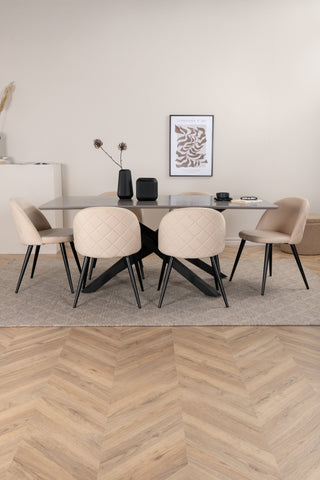 Venture Home Piazza Matbord - Svart / Grå Faner+Velvet Stitches Stol - Svart / Beige Velvet_6
