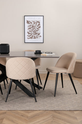 Venture Home Piazza Matbord - Svart / Grå Faner+Velvet Stitches Stol - Svart / Beige Velvet_6