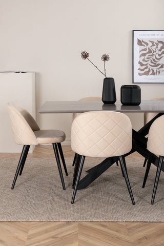 Venture Home Piazza Matbord - Svart / Grå Faner+Velvet Stitches Stol - Svart / Beige Velvet_6
