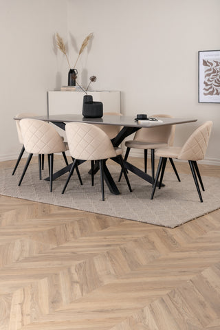Venture Home Piazza Matbord - Svart / Grå Faner+Velvet Stitches Stol - Svart / Beige Velvet_6