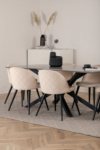 Venture Home Piazza Matbord - Svart / Grå Faner+Velvet Stitches Stol - Svart / Beige Velvet_6