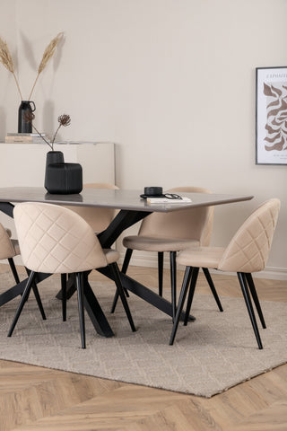 Venture Home Piazza Matbord - Svart / Grå Faner+Velvet Stitches Stol - Svart / Beige Velvet_6