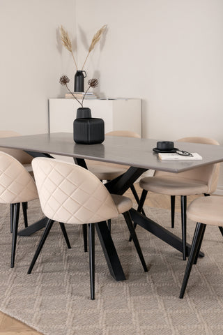 Venture Home Piazza Matbord - Svart / Grå Faner+Velvet Stitches Stol - Svart / Beige Velvet_6