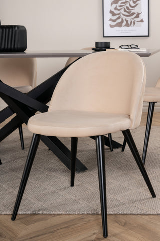 Venture Home Piazza Matbord - Svart / Grå Faner+Velvet Stitches Stol - Svart / Beige Velvet_6