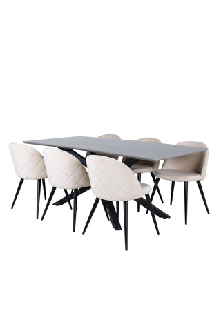 Venture Home Piazza Matbord - Svart / Grå Faner+Velvet Stitches Stol - Svart / Beige Velvet_6