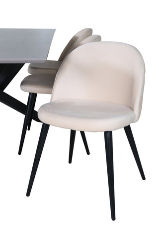 Venture Home Piazza Matbord - Svart / Grå Faner+Velvet Stitches Stol - Svart / Beige Velvet_6