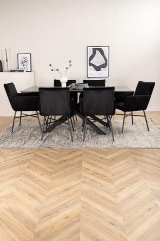 Venture Home Piazza Matbord - Svart / Svart Faner+Petra Stol - Svart / Svart Sammet_6