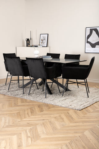 Venture Home Piazza Matbord - Svart / Svart Faner+Petra Stol - Svart / Svart Sammet_6