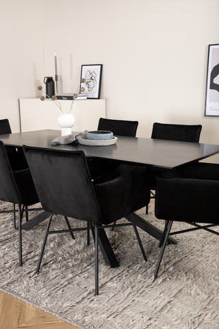Venture Home Piazza Matbord - Svart / Svart Faner+Petra Stol - Svart / Svart Sammet_6