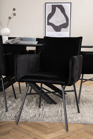 Venture Home Piazza Matbord - Svart / Svart Faner+Petra Stol - Svart / Svart Sammet_6