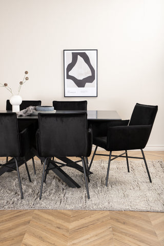 Venture Home Piazza Matbord - Svart / Svart Faner+Petra Stol - Svart / Svart Sammet_6