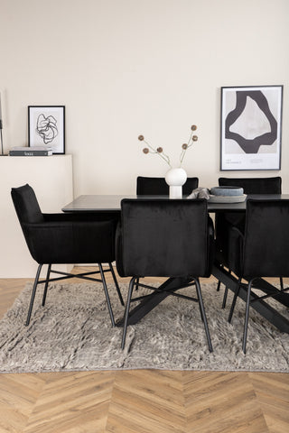 Venture Home Piazza Matbord - Svart / Svart Faner+Petra Stol - Svart / Svart Sammet_6