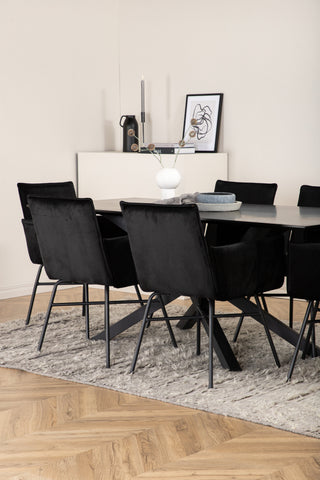 Venture Home Piazza Matbord - Svart / Svart Faner+Petra Stol - Svart / Svart Sammet_6