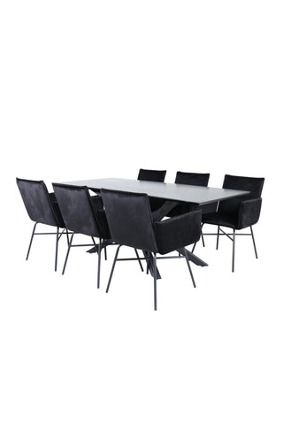 Venture Home Piazza Matbord - Svart / Svart Faner+Petra Stol - Svart / Svart Sammet_6