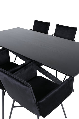 Venture Home Piazza Matbord - Svart / Svart Faner+Petra Stol - Svart / Svart Sammet_6