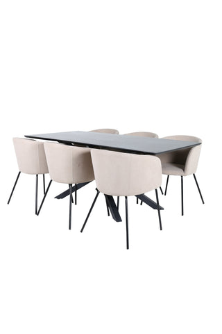 Venture Home Piazza Matbord - Svart / Svart Faner+Berit Stol - Svart / Beige Tyg (Polyesterlinne)_6