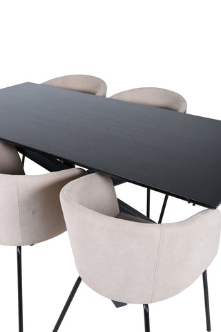 Venture Home Piazza Matbord - Svart / Svart Faner+Berit Stol - Svart / Beige Tyg (Polyesterlinne)_6