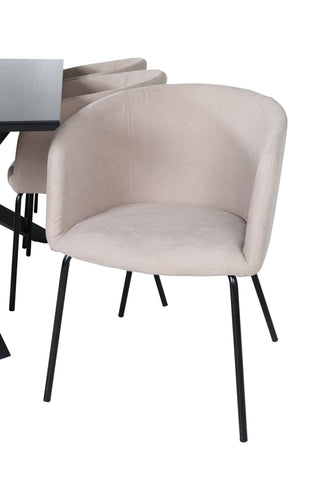 Venture Home Piazza Matbord - Svart / Svart Faner+Berit Stol - Svart / Beige Tyg (Polyesterlinne)_6