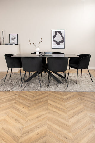 Venture Home Piazza Matbord - Svart / Svart Faner+Berit Stol - Svart / Svart Sammet_6