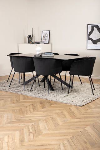 Venture Home Piazza Matbord - Svart / Svart Faner+Berit Stol - Svart / Svart Sammet_6