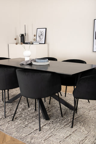 Venture Home Piazza Matbord - Svart / Svart Faner+Berit Stol - Svart / Svart Sammet_6