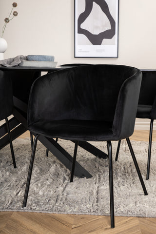 Venture Home Piazza Matbord - Svart / Svart Faner+Berit Stol - Svart / Svart Sammet_6