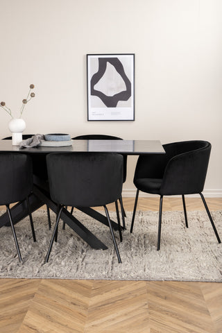 Venture Home Piazza Matbord - Svart / Svart Faner+Berit Stol - Svart / Svart Sammet_6
