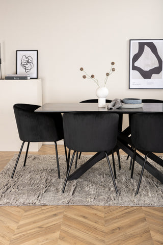 Venture Home Piazza Matbord - Svart / Svart Faner+Berit Stol - Svart / Svart Sammet_6