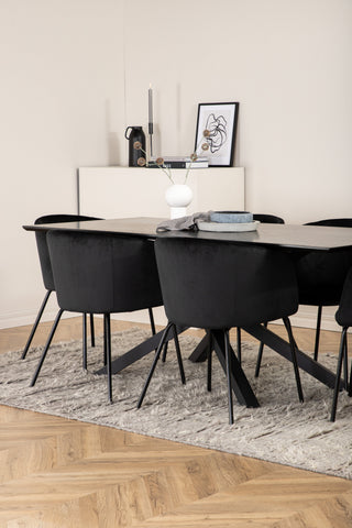 Venture Home Piazza Matbord - Svart / Svart Faner+Berit Stol - Svart / Svart Sammet_6