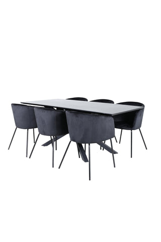 Venture Home Piazza Matbord - Svart / Svart Faner+Berit Stol - Svart / Svart Sammet_6