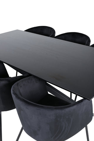 Venture Home Piazza Matbord - Svart / Svart Faner+Berit Stol - Svart / Svart Sammet_6