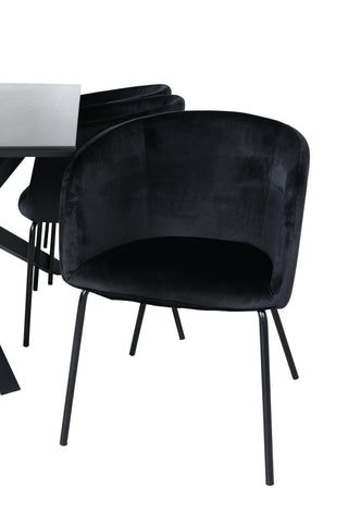 Venture Home Piazza Matbord - Svart / Svart Faner+Berit Stol - Svart / Svart Sammet_6