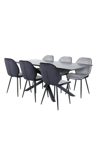 Venture Home Piazza Matbord - Svart / Svart Faner+Emma Stol - Svart / Svart och Ljusgrå Svart sammet bak Grå sammet fram_6
