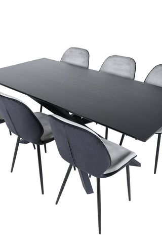 Venture Home Piazza Matbord - Svart / Svart Faner+Emma Stol - Svart / Svart och Ljusgrå Svart sammet bak Grå sammet fram_6