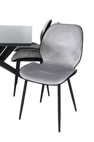 Venture Home Piazza Matbord - Svart / Svart Faner+Emma Stol - Svart / Svart och Ljusgrå Svart sammet bak Grå sammet fram_6