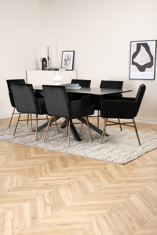 Venture Home Piazza Matbord - Svart / Svart Faner+Petra Stol - Distressed Copper / Black Velvet_6