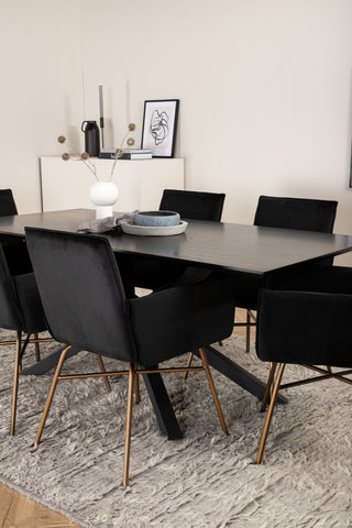 Venture Home Piazza Matbord - Svart / Svart Faner+Petra Stol - Distressed Copper / Black Velvet_6