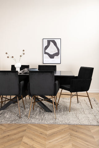 Venture Home Piazza Matbord - Svart / Svart Faner+Petra Stol - Distressed Copper / Black Velvet_6