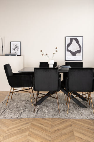 Venture Home Piazza Matbord - Svart / Svart Faner+Petra Stol - Distressed Copper / Black Velvet_6