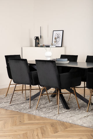 Venture Home Piazza Matbord - Svart / Svart Faner+Petra Stol - Distressed Copper / Black Velvet_6
